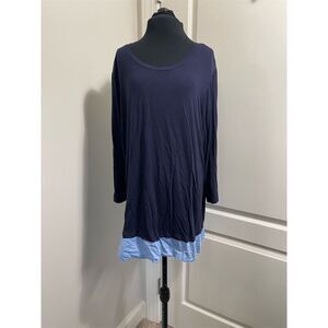 CJ Banks Women's 1X Navy Blue Long Sleeve Scoop Neck Blouse